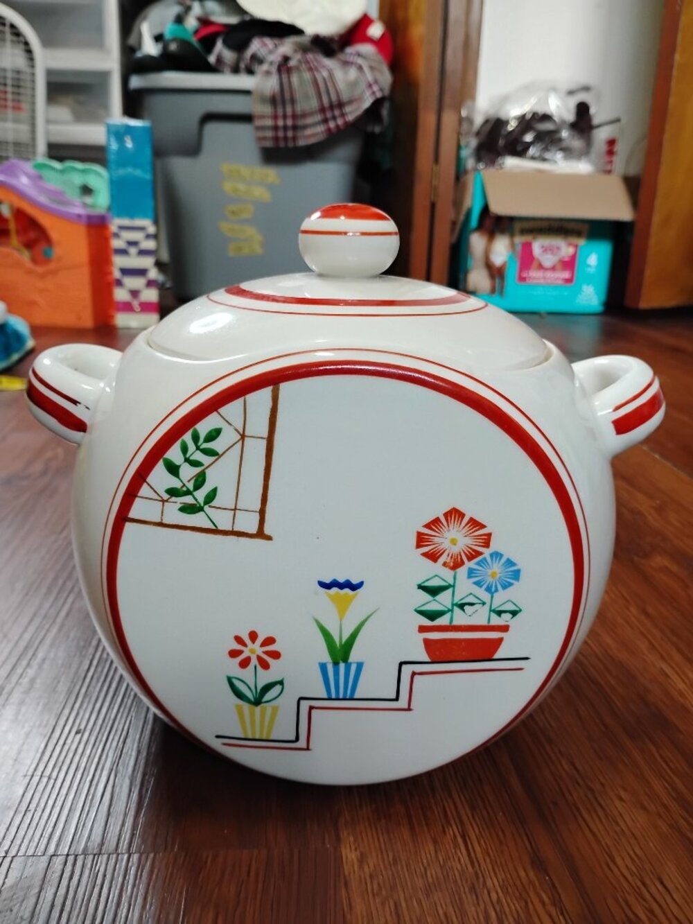 Vintage 30s Art Deco Japan Posey Shop Floral Ceramic Cookie Jar